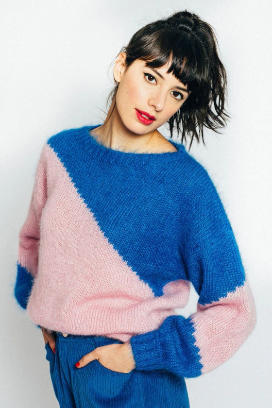 Pull Kika bleu / rose - Pull en mohair