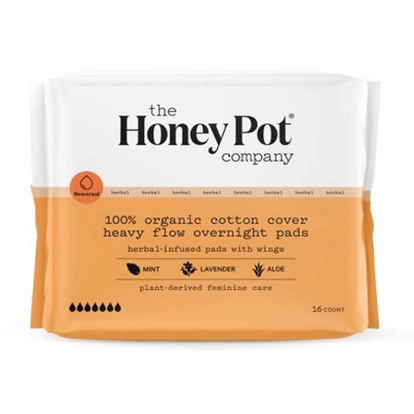 The Honey Pot Company, Herbal Overnight Heavy Flow Pads with Wings, Organic Cotton Cover - 16ct