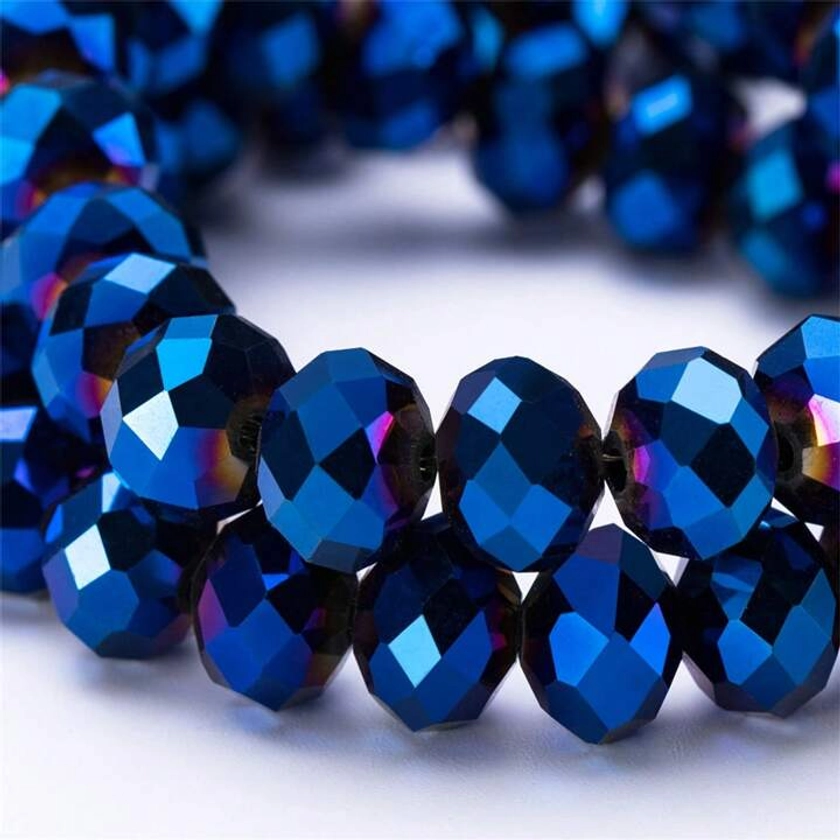 90pcs 6mm Crystal Glass Beads With Flat Floral Prints, Shiny Ab Finish, Loose Beads For Diy Bracelet, Earring & Necklace Making Craft Decoration (blue, 4x6mm)