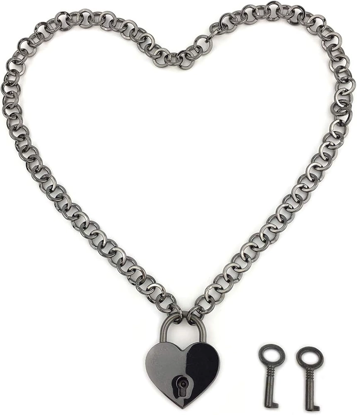 Amazon.com: Succuba Padlock Necklace Chain Collar Choker with Two Keys and Box for Women and Men (B, 18): Clothing, Shoes & Jewelry