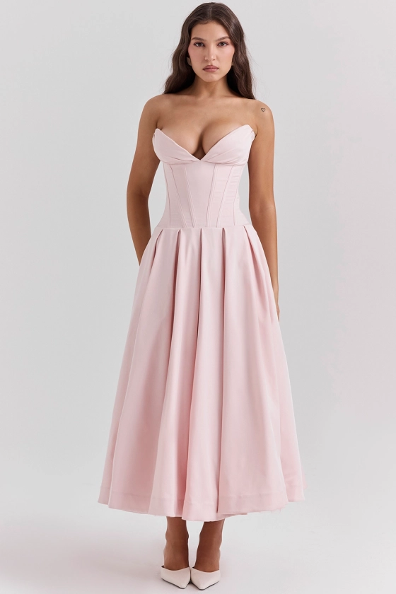 Clothing: Midi Dresses: 'Lady' Ballerina Pink Strapless Midi Dress