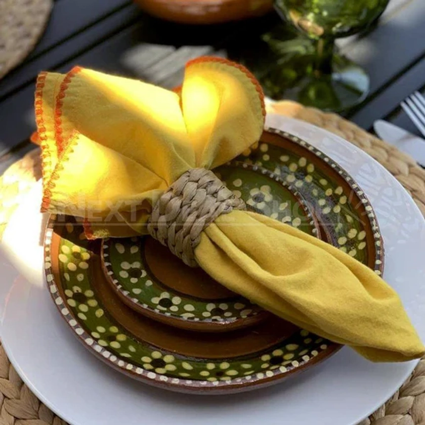 Handwoven Natural Rattan Napkin Ring Set