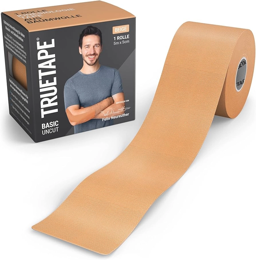 TRUETAPE® Basic Kinesiology Tape, 5 m x 5 cm Roll, Waterproof and Elastic Kinesiology Tape for Everyday Use, Skin-Friendly, Beige