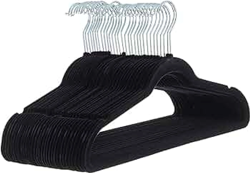 Amazon Basics Slim Velvet, Non-Slip Suit Clothes Hangers, Pack of 30, Black/Silver