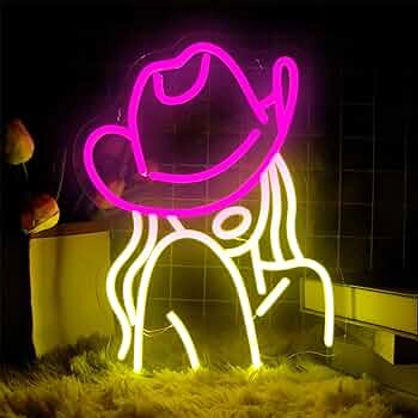 Cowgirl Neon Signs for Wall Decor, Pink LED Cowboy Neon Lights Signs, Western Cowboy Man Cave Bar Decor for Birthday Wedding Party Christmas Gift for Girl Boy(10.8 * 15.7in)