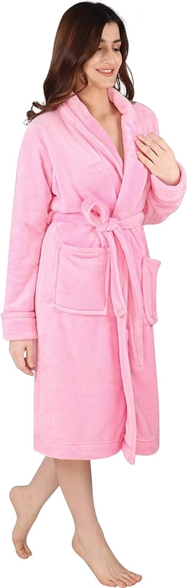 NY Threads Polaire Robe de chambre de luxe pour femmes | Peignoir de bain en molleton super doux | Vêtements de détente et de nuit à col châle
