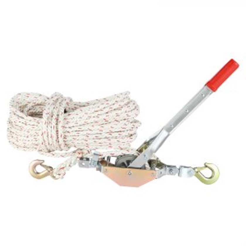 VEVOR Rope Puller, 3/4 Ton Pulling Capacity, with 30.48 m of 15 mm dia. Rope, 2 Hook, Come Along Winch, Heavy Duty Ratchet Power Puller Tool for Moving Boats, Securing Items, Transporting Logs