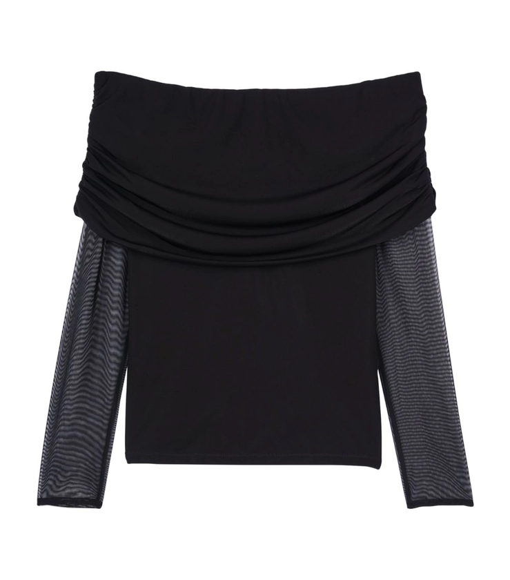 Womens The Kooples black Ruched Mesh-Sleeve Top | Harrods UK