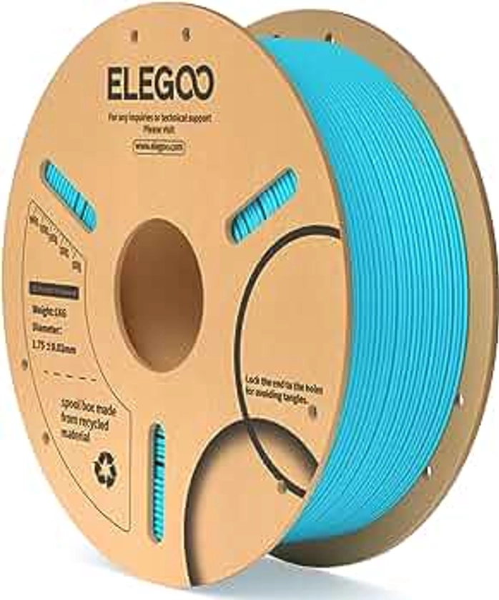 ELEGOO PLA Filament 1.75mm Sky Blue 1KG, 3D Printer Filament Dimensional Accuracy +/- 0.02mm, 1kg Cardboard Spool(2.2lbs) 3D Printing Filament Fits for Most FDM 3D Printers