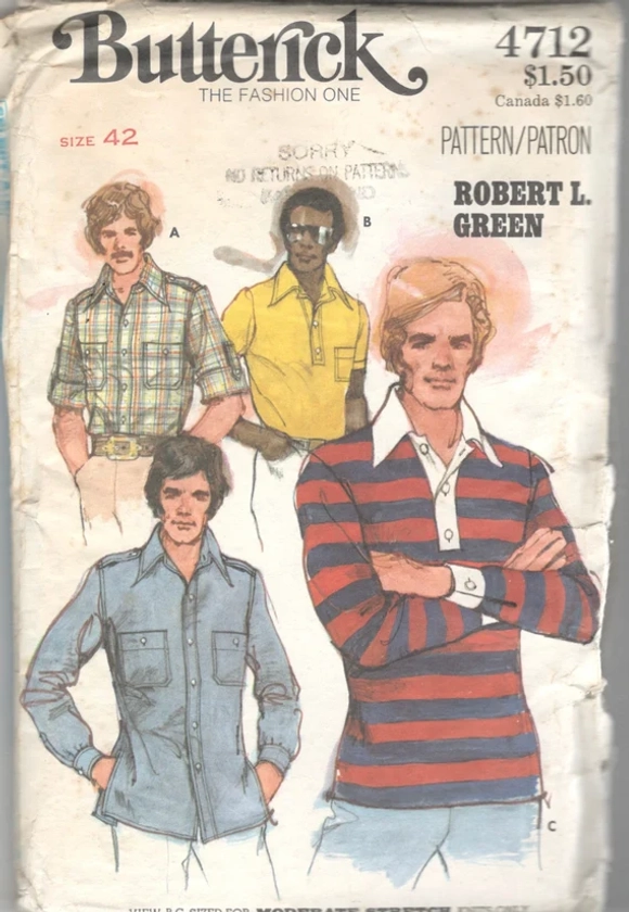 Butterick 4712 1970s Mens Designer Shirt Pattern for Knits - Etsy