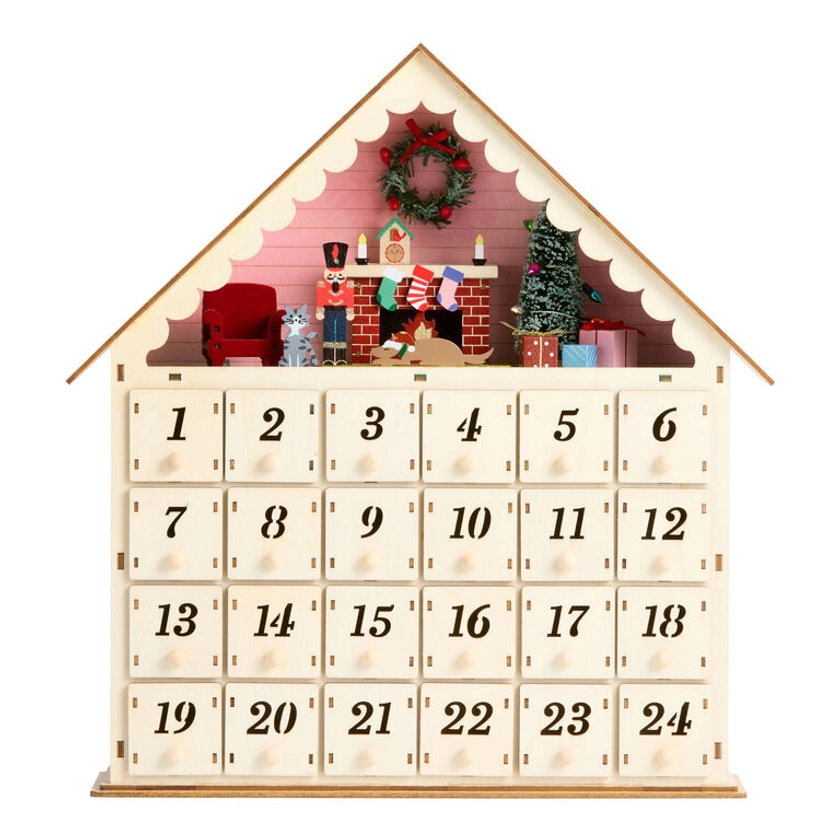 Laser Cut Wood Homey Hearth LED Light Up Countdown Calendar - World Market