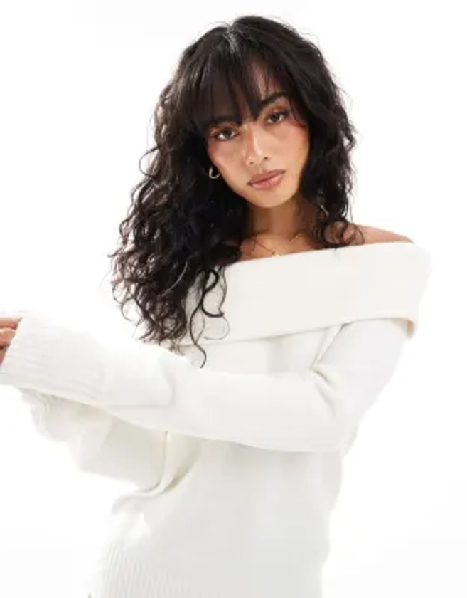 Threadbare off shoulder jumper in white | ASOS