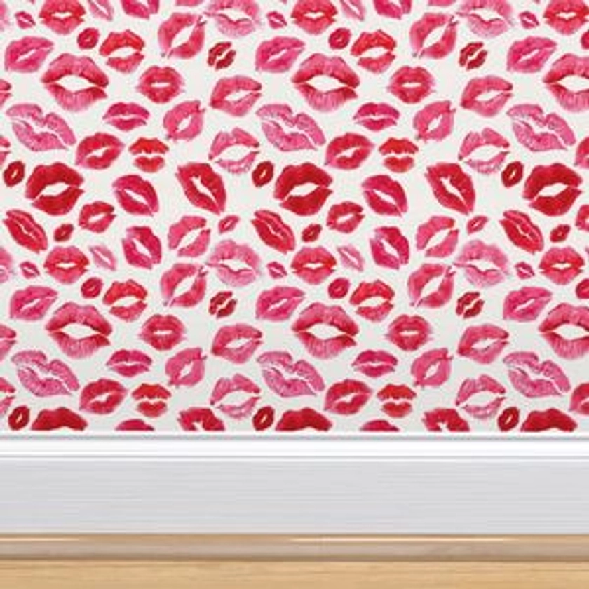 Love Lips // Red - Valentine's Day, Wallpaper | Spoonflower