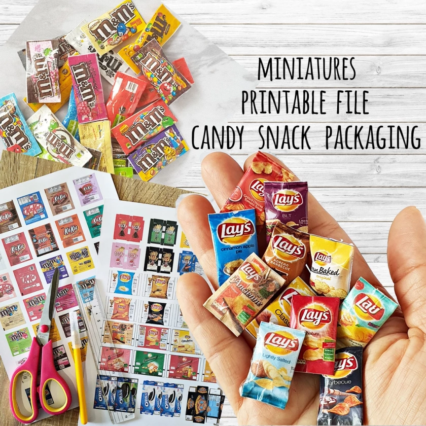 58 Style DIY Miniatures Snack Candy Chocolate Potato Chip Packaging PRINTABLE File DOWNLOAD Digital File ,digital Prints ,digital Download - Etsy Romania