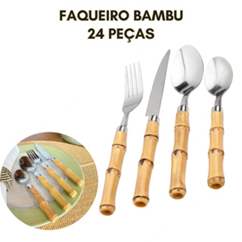 Faqueiro Bambu Faqueiro 24 Peças - Jogo de Talheres Completo Aço Inox | Shopee Brasil