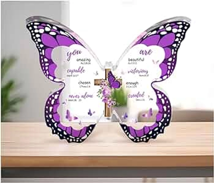 BJNCDIO Christian Gifts for Women, Bible Verses Religious Gifts for Mom, 5.1x3.9 IN Butterfly-Shaped Acrylic Keepsake Gifts, Perfect for Birthday Christmas Mothers Day Thanksgiving Decorations Gifts