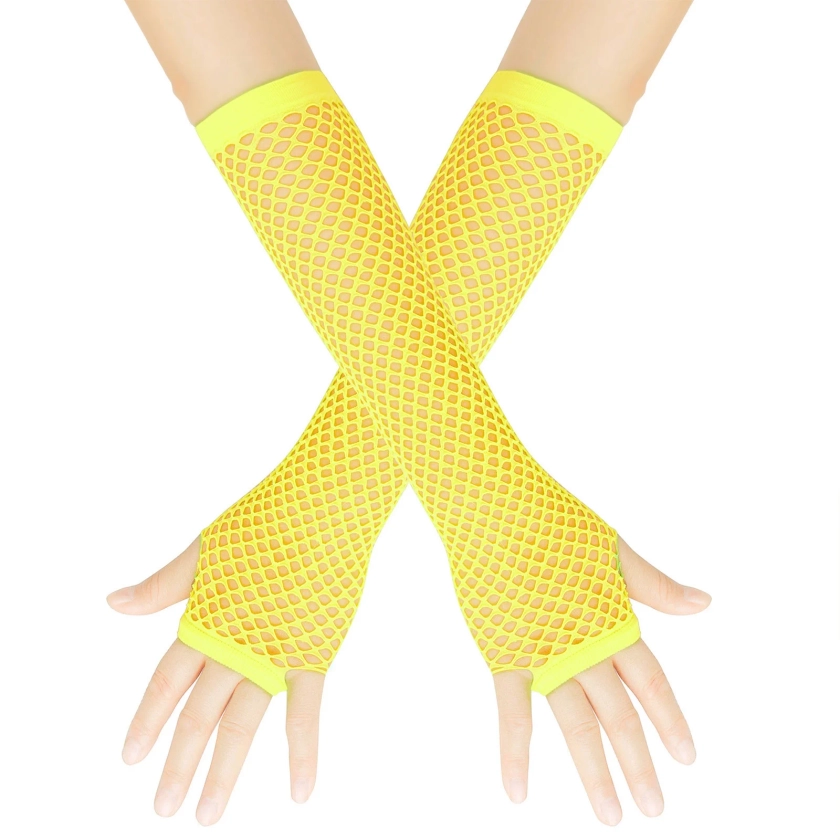 Fishoneion Ladies Girls Neon Sexy Long Fingerless Fishnet Lace High Elasticity Gloves - Walmart.com