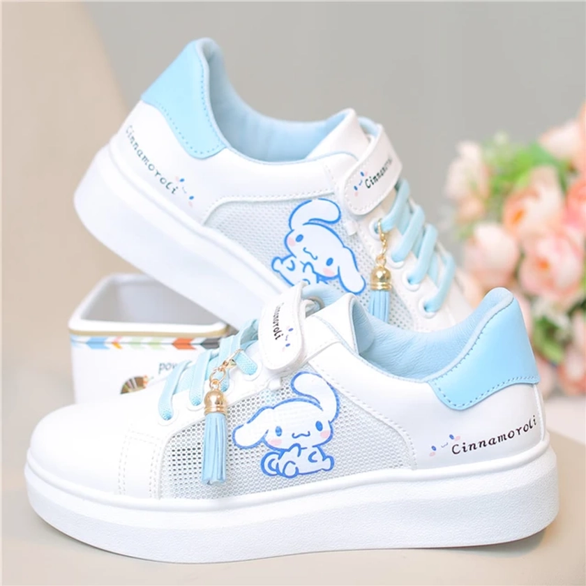 Sanrios Kawaii Anime Kuromi Cinnamoroll Cute Cartoon Mesh Board Shoes Summer New Children's Breathable Lightweight Sneakers Gift