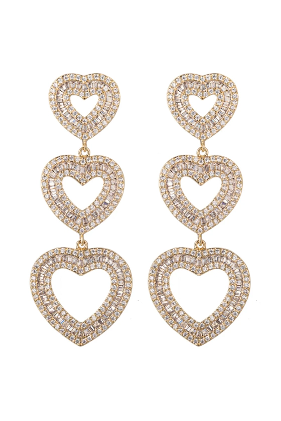 Gold Tier Heart Drop Earrings