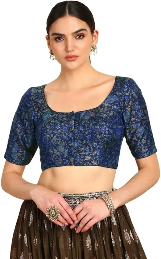 Buy Soch Womens Blue Floral Print Tussar Princess Line Padded Blouse at Amazon.in