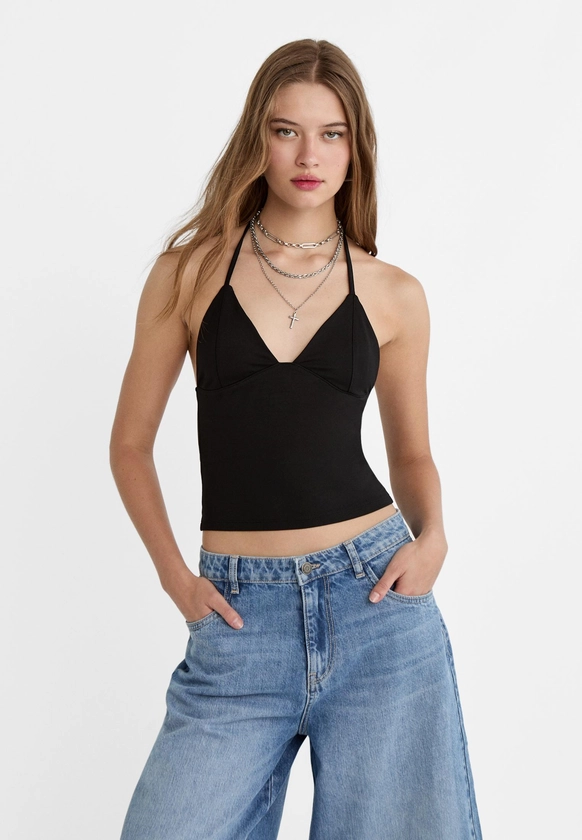 V-neckline halter top - Women's All | Stradivarius United Kingdom