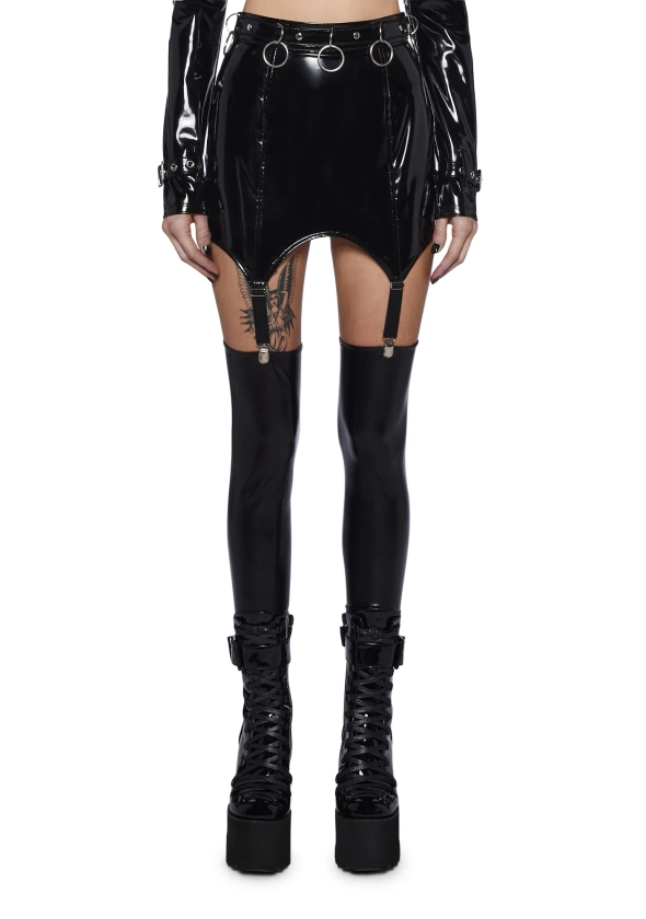 Widow Leather Garter Mini Skirt- Black