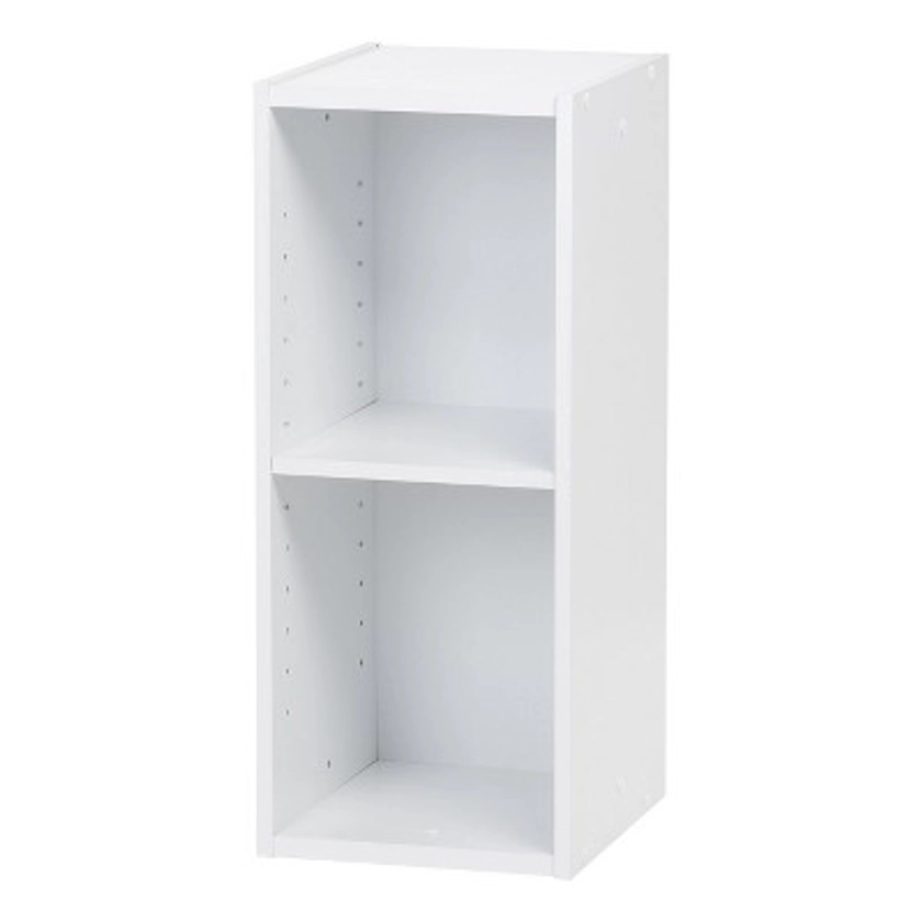 IRIS USA 2 Shelf 10" Space Saving Cube Organizer with Height Adjustable Narrow Shelves, White