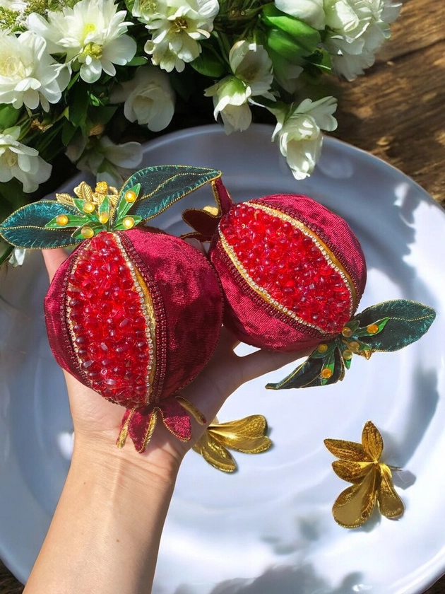 Handmade Velvet Pomegranate. Norooz. Yalda Night. Pomegranate Decor. Pomegranate Ornament. Sofreh Aghd.decorative Pomegranate Velvet Fruit. - Etsy