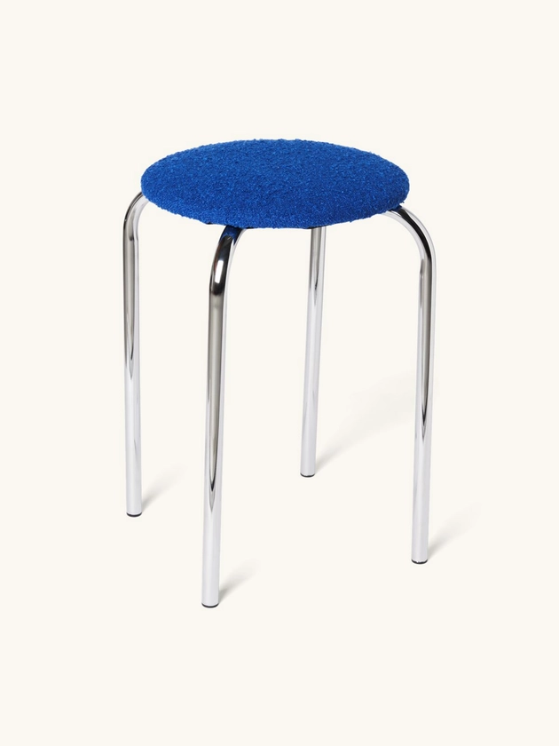 Tabouret en tissu bouclé | Ø30 x 45 cm. | Electric Blue