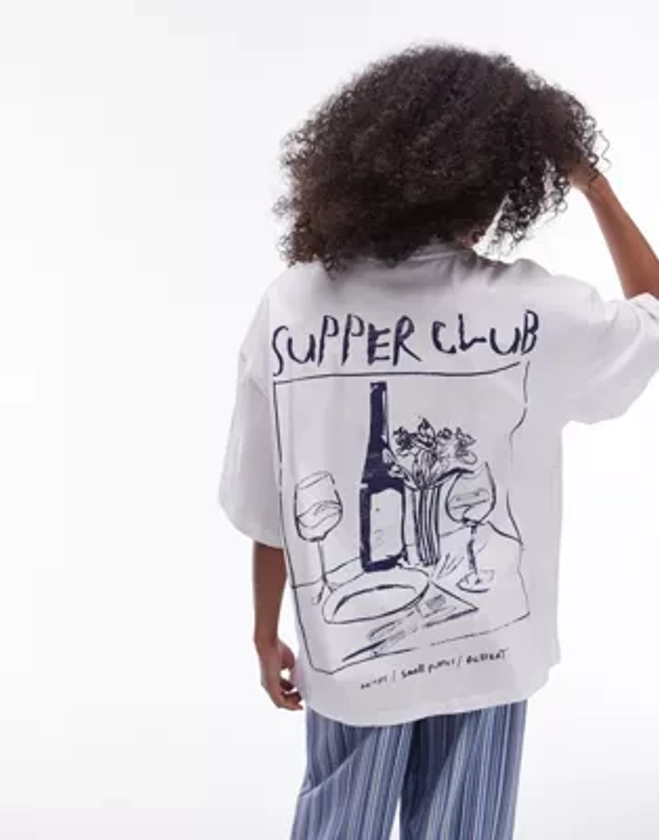 Topshop graphic supper club oversized tee in white | ASOS