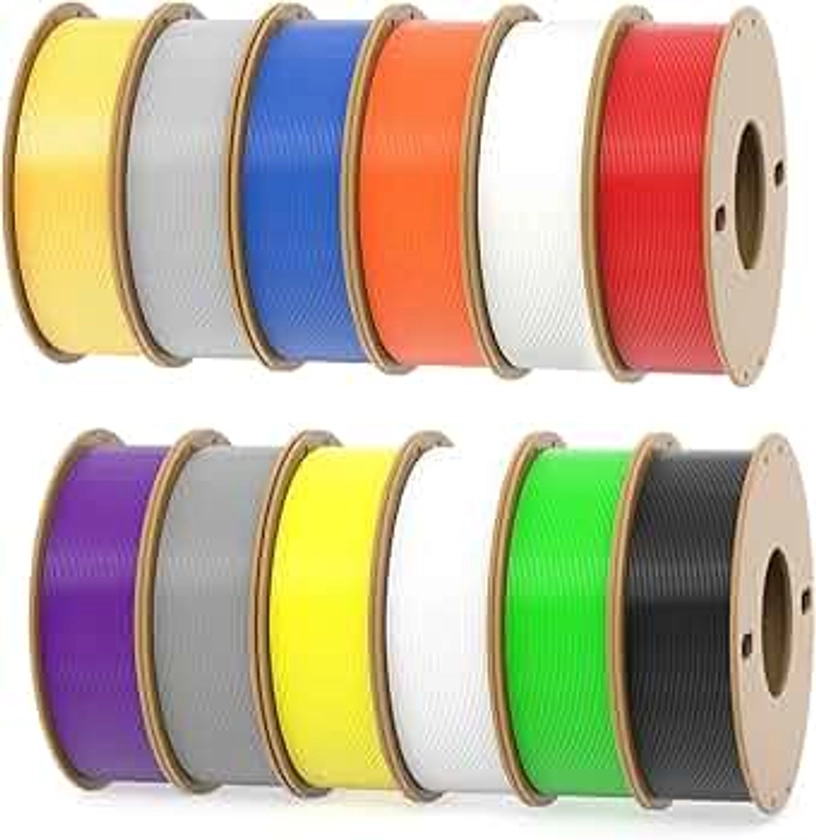 PLA+ 3D Printer Filament 1.75mm No Tangle, Net Weight 250g Spool, 12 Packs, PLA Pro Plus, 12 Assorted Multiple Colors, Total 3KG Material