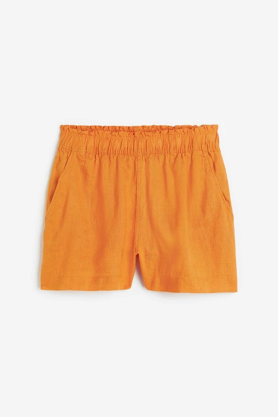 Short en lin - Taille haute - Courte - Orange - FEMME | H&M FR