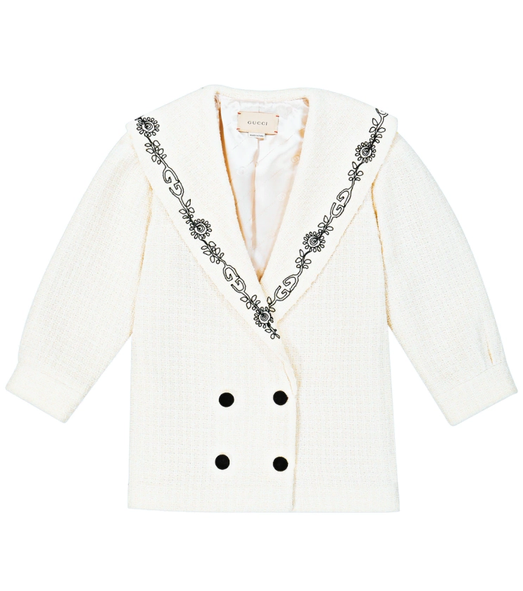 Embroidered wool tweed jacket in white - Gucci Kids | Mytheresa