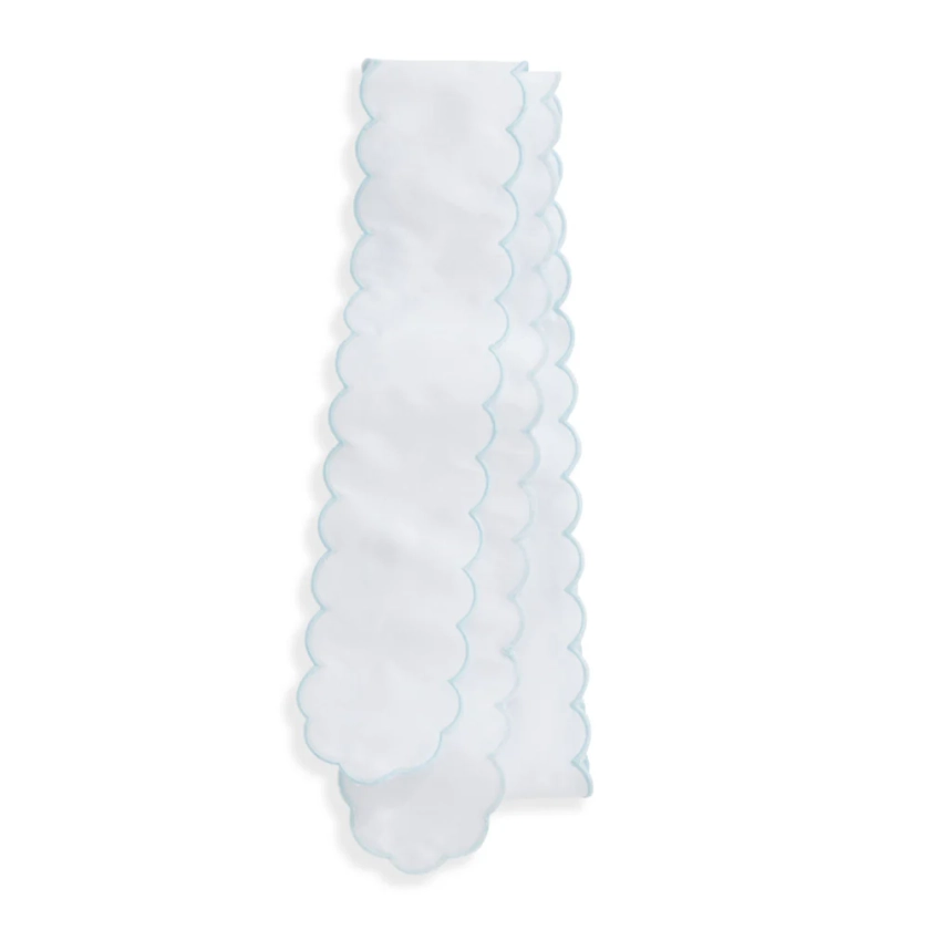 Scalloped Taffeta Party Sash -- White w/ Blue