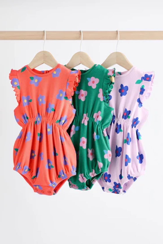 Multi Bright Floral 3 Pack Baby Bloomer Romper