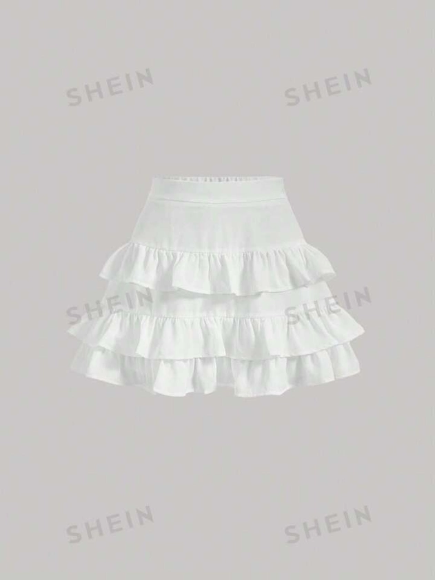 SHEIN MOD Layer Hem Solid Skirt,Flamenco Dress