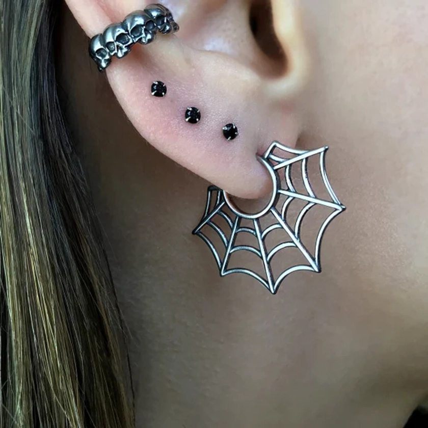 Spider web earrings, hoop earrings, spider web hoop earrings, gothic jewelry, web earrings, spider web, spider web jewelry