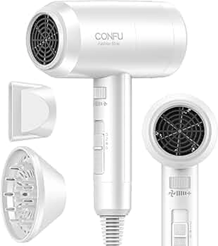 Hair Dryer with Diffuser, CONFU Blow Dryer for Curly Hair for Women Men, 21000PRM Travel Hair Dryer, Portable Lightweight Fast Drying Negative Ion Hairdryer for Home & Travel