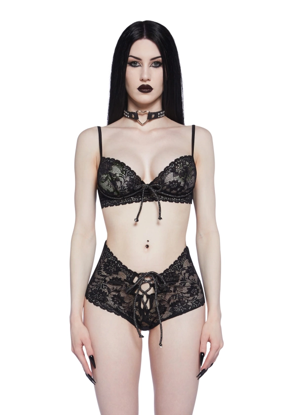 Sheer Lace Bra Top And Shorts Set Sexy Lingerie - Black