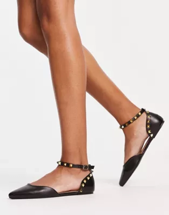 New Look - Chaussures plates cloutées avec bride cheville - Noir | ASOS