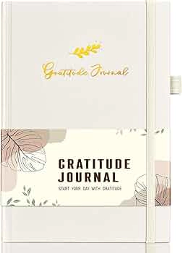 Gratitude Journal Notebook for Women Men, Leaf Daily Guided Gratitude Journal with Prompts, White Five Minute Journal for Happiness, Affirmation Through Daily Reflections Journal(8.5‘’x5.5‘’)