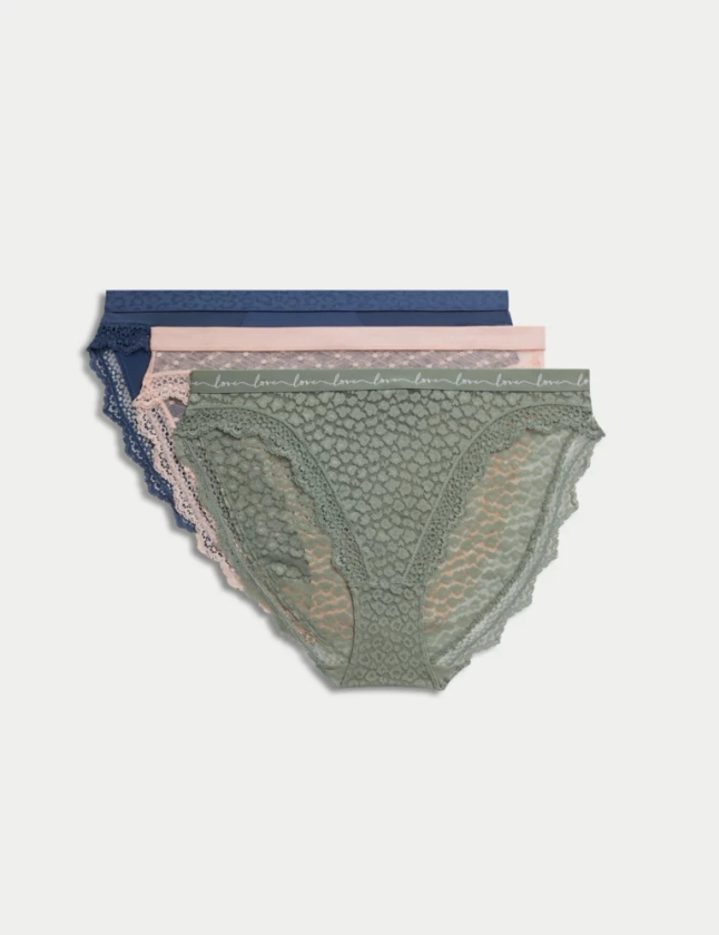 3pk Mesh & Lace High Leg Knickers | M&S Collection | M&S