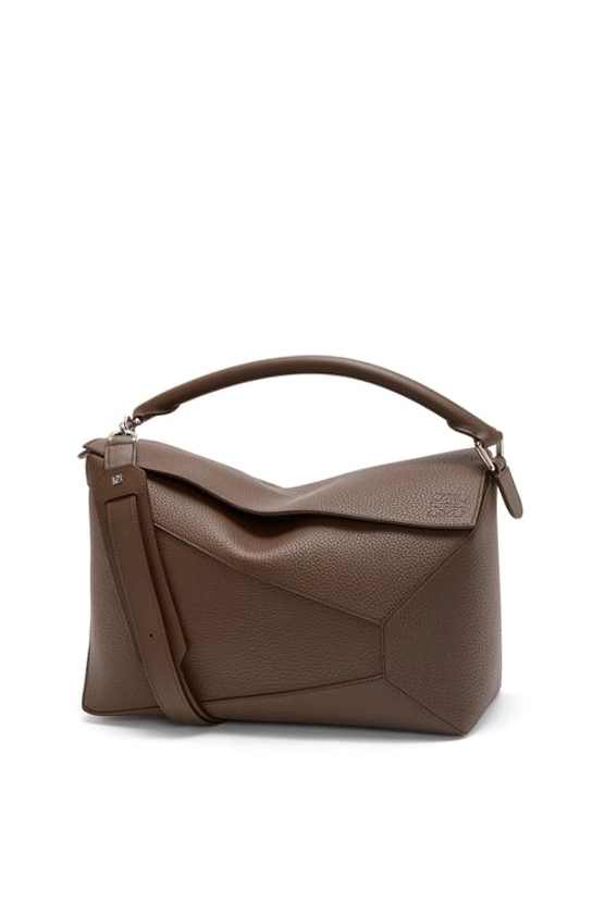 Large Puzzle bag in grained calfskin Dark Cigar - LOEWE