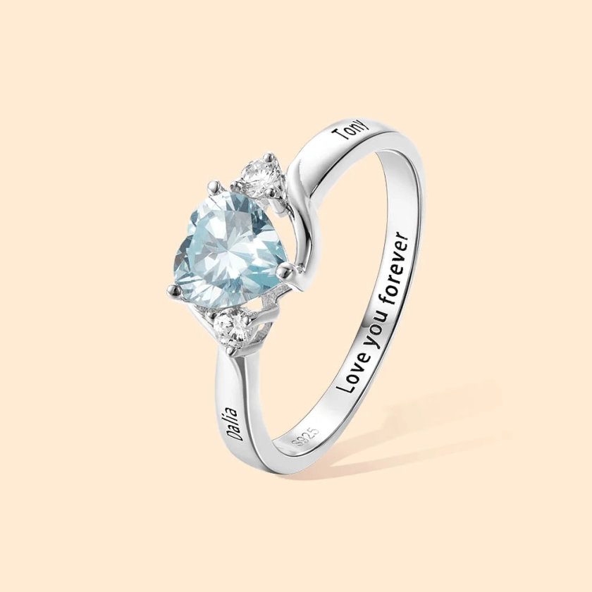 Custom Heart Birthstone Promise Ring with Two Names - CALLIE