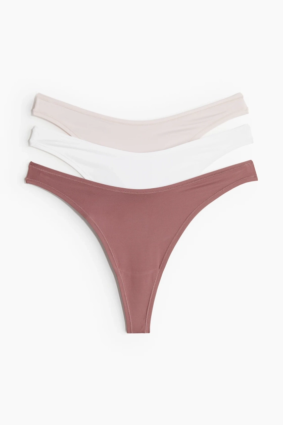 3-pack microfibre thong briefs - Low waist - Old rose/White/Pale pink - Ladies | H&M GB