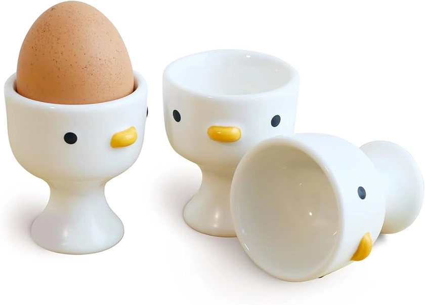 PURROOM Funny Duck Egg Cup, Cute Chick Egg Cups Gift Set of 3, Handmade Glaze Safety Ceramics Soft Boiled Egg Holder, Kitchen Utensil Decor by PURROOM Design.