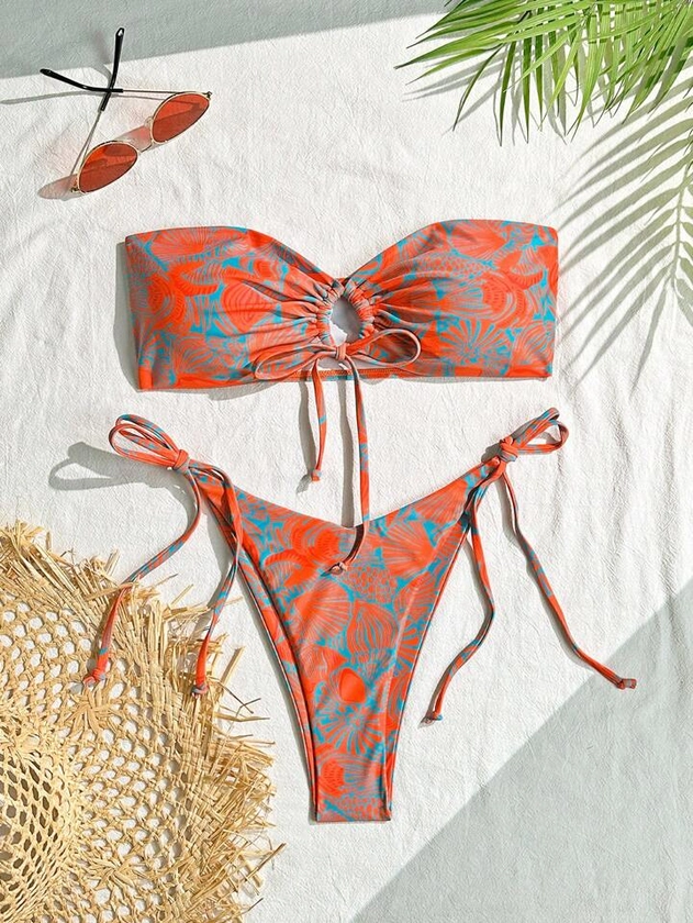 SHEIN Swim Vcay Women Summer Beach Fashionable Beach Style Bandeau Bikini Set, Print Random | SHEIN USA