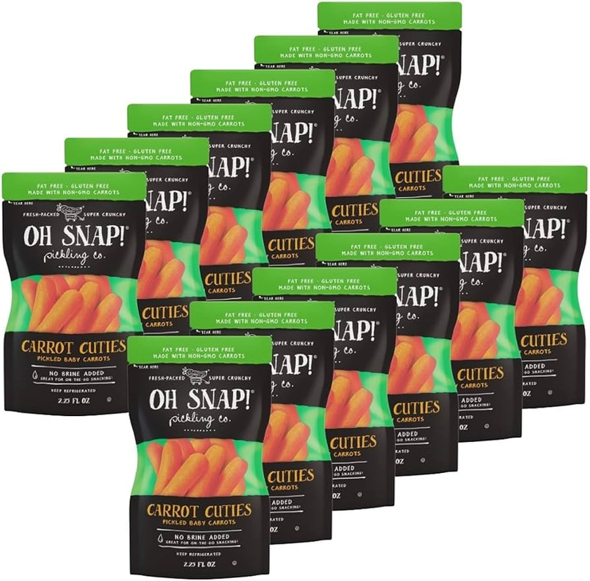 OH SNAP! | Carrot Cuties (12 Pack) | Pickled Baby Carrot Snacks | Fresh Packed Ready to Eat Pickled Baby Carrots | Gluten-Free, Fat-Free & Made With Non-GMO Veggies - Delicious & Healthy Snack