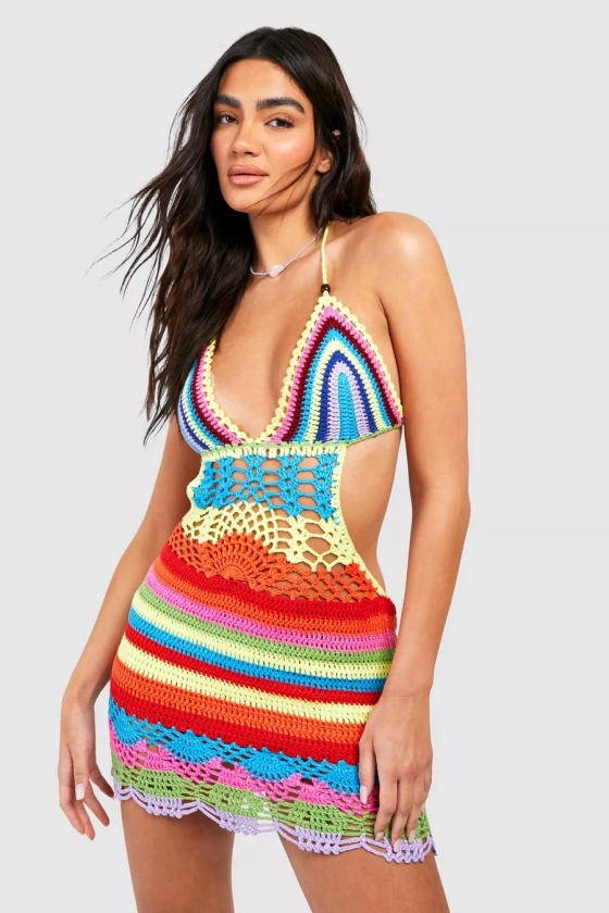 Robe de plage rayée en crochet