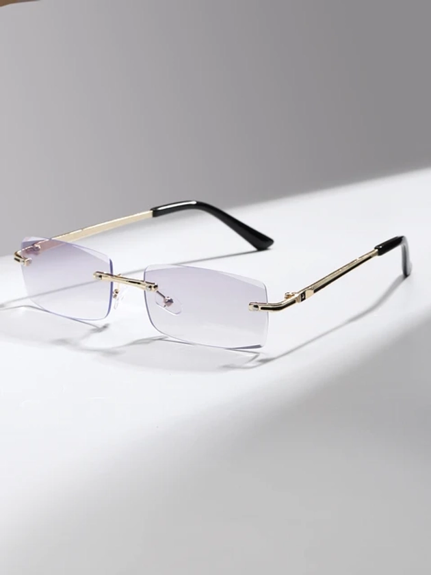 1 pair of men's rectangular rimless anti-blue light glasses for daily use